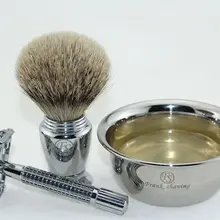 FS-хромированный металлический набор, Лучший Барсук(P) Щетка для волос 20 мм,#5 чаша, бабочка Безопасная бритва,#1 мыло, набор для бритья/комплект# S2016103