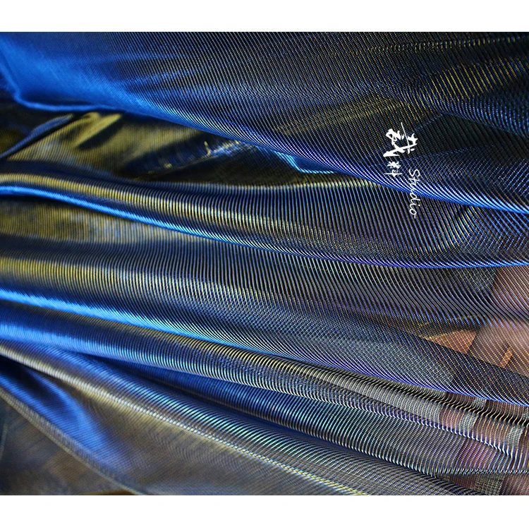 Золотистый синий градиент Иллюзия дизайнер сетки стрейч ткань ткани для лоскутов