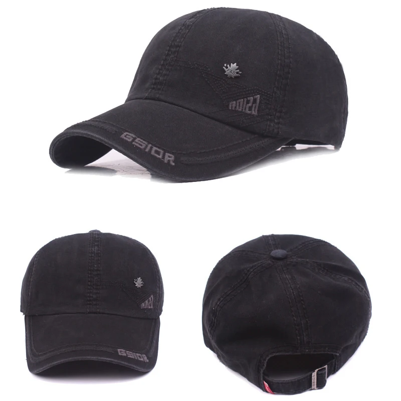 RoxCober лето унисекс для путешествий Гольф Хлопковые бейсболки Твердые Snapback шапки регулируемый головной убор Хип Хоп шляпы козырек от Солнца шапки - Цвет: Black