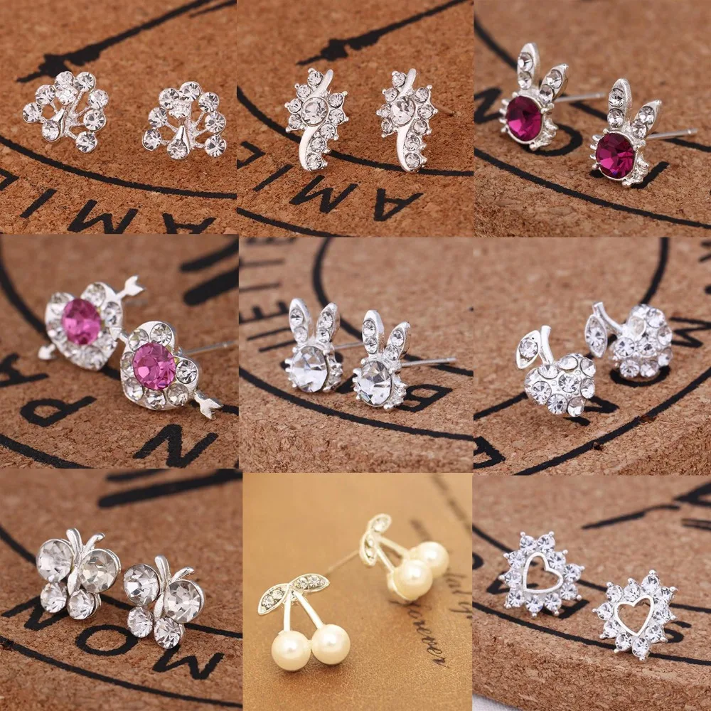 

Earrings For Women Pearl Cute Fashion Girls Animal Jewelry Trend Rabbit Flower Heart Silver Fruit Cherry Butterfly Classic