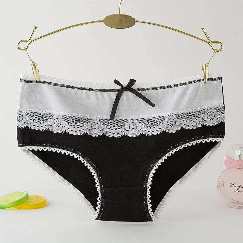 

NEW Casual Sexy Lace Women Briefs Fashion Bow Cotton Panties Breathable Underpants Ladies Casual Low-waist Briefs Underwear 2019