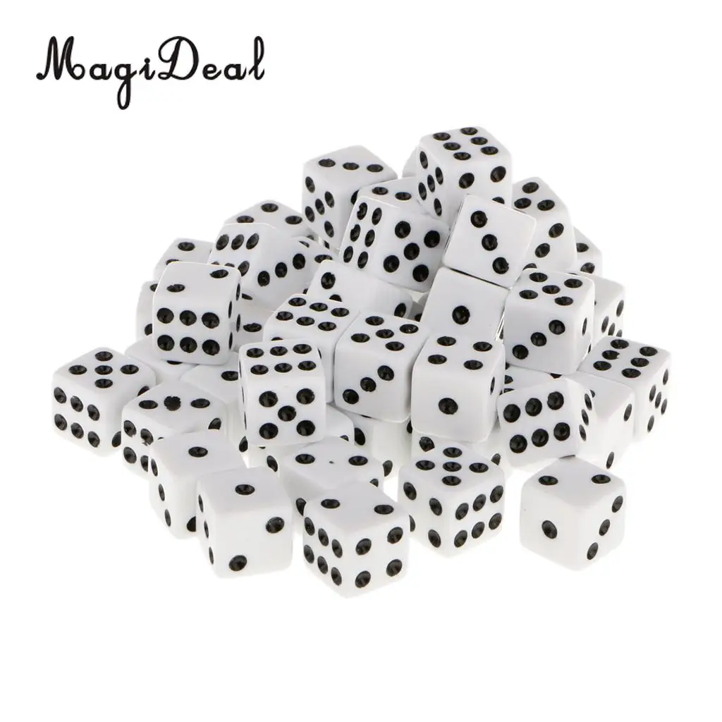 MagiDeal 12mm 50Pcs/Set Acrylic Six Sided Spot Dice for Table Game Party Games Dice Toys Gift 6Colors