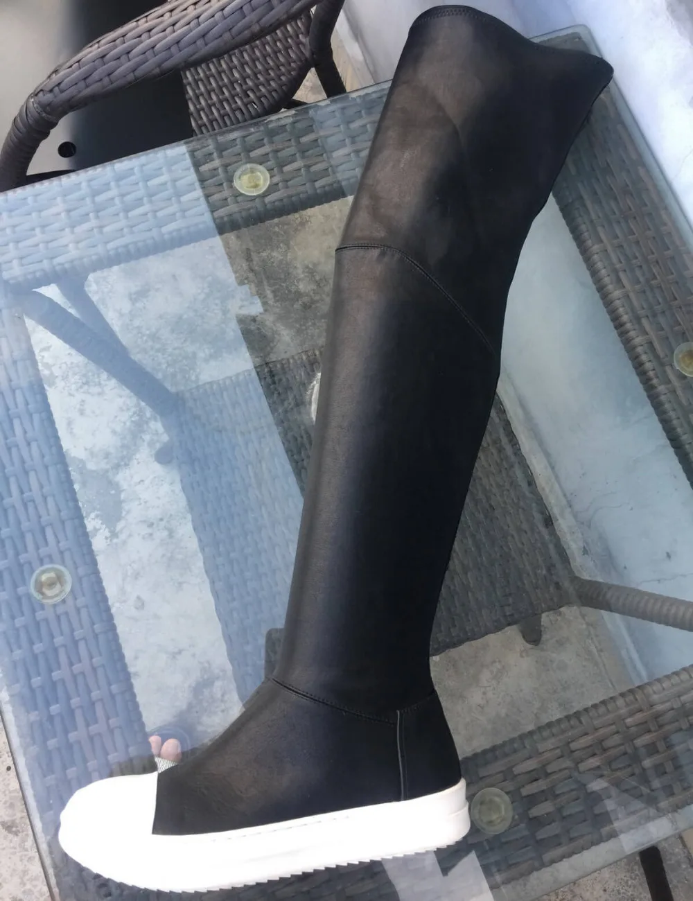 

LTTL Round Toe Full Grain Leather Crotch Thigh high Winter Boots Women Fashion Waterproof snow Over the knee Boots