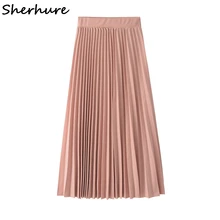 Sherhure Модные женские плиссированные юбки с завышенной талией Harajuku Boho Женская длинная розовая юбка Faldas Jupe Femme Saia