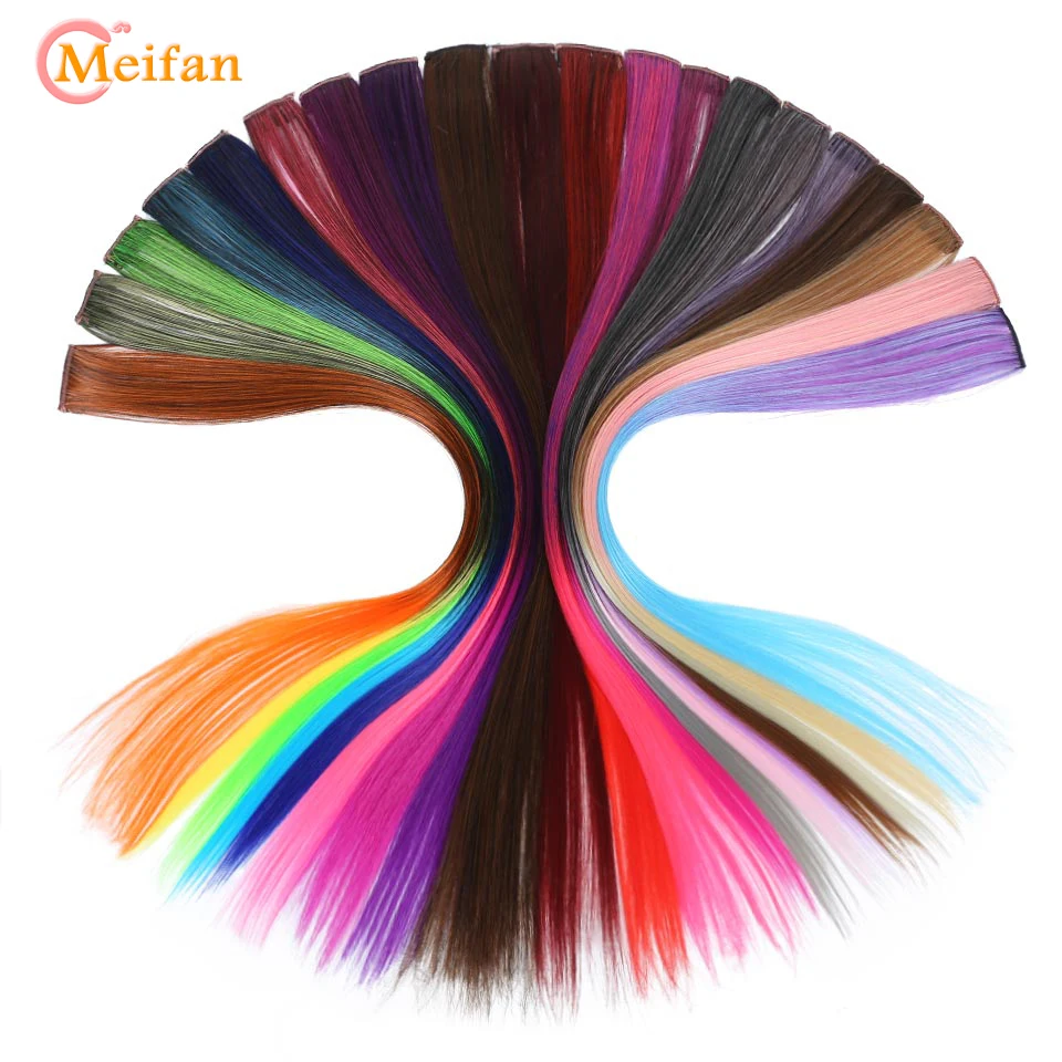 

MEIFAN Ombre Long Straight Synthetic Colored Hair strands on Barrette for Girls Clip in One Piece Hair Extensions