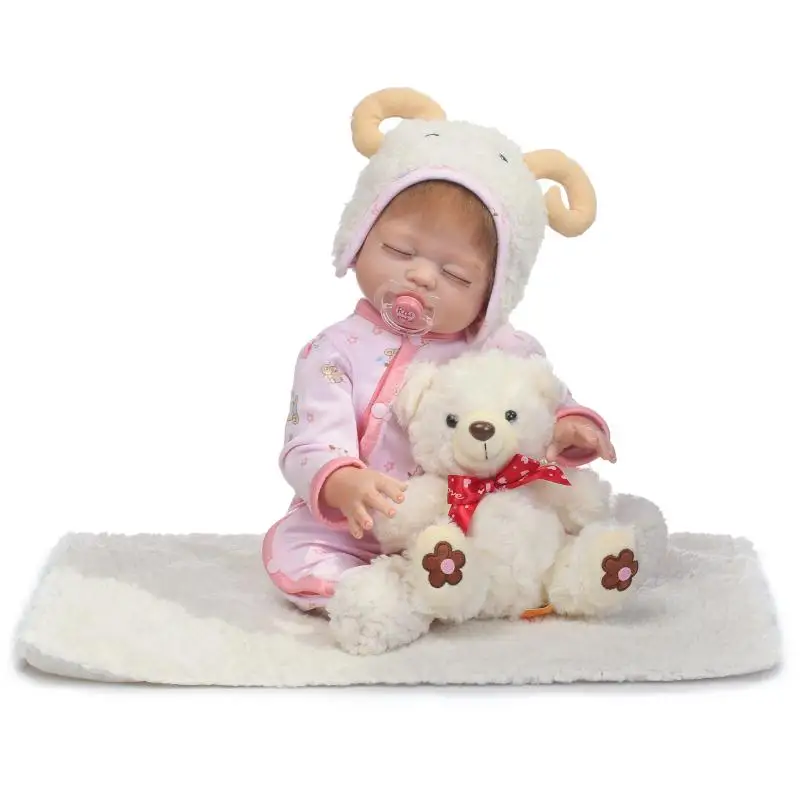 

NPK Full body silicone reborn dolls for sale 20"50cm real reborn babies girl dolls with bear plush doll dummy pacifier bottle