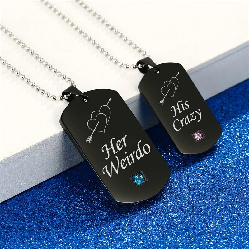 AZIZ-BEKKAOUI-Weirdo-Crazy-Stainless-Steel-Couple-Necklaces-with-Stone-Black-Tag-Pendant-Necklace-Promise-Jewelry