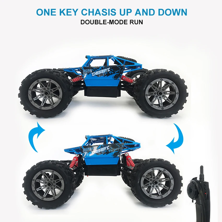 

4WD 1/16 Electric RC Car One Key Chasis Up and Down Rock Crawler Remote Control Car 4x4 Drive Off-Road Vehicle Toys for Children