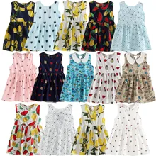 Детское платье без рукавов с фруктовым принтом для девочек; милое повседневное летнее Хлопковое платье с круглым вырезом; детская дышащая одежда; сезон весна-лето