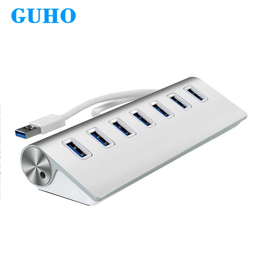 

GuHO High Speed USB Hub 3.0 7 Port Super Speed 5gbps USB Hub Aluminum with Power Adapter Card Reader For Ethernet iMac PC Laptop