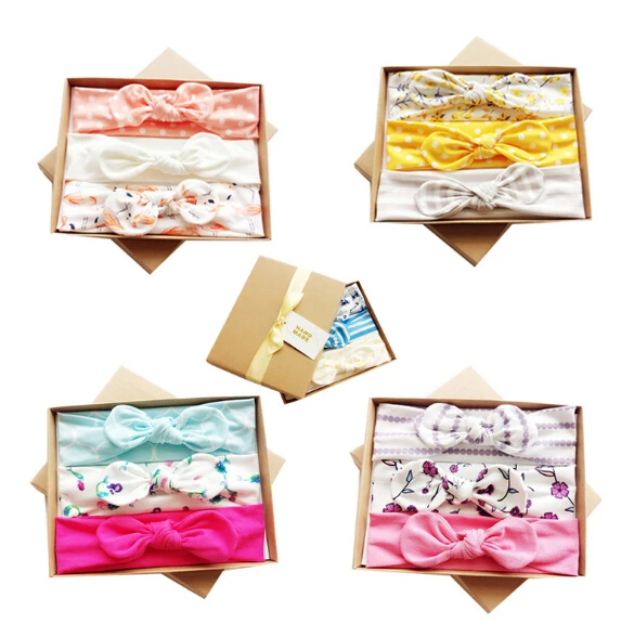 

Newborn baby kids gifts 3pcs/set girls headband Bow knot Elastic hairband with Box Cardboard Package hair accessories