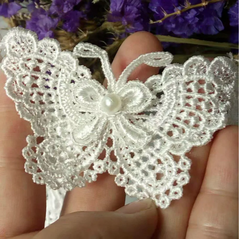 1 Yard Soluble Butterfly Bowknot Pearl Embroidered Lace Trim Fabric Ribbon Handmade DIY Sewing Craft Costume Hat Decoration | Дом и сад