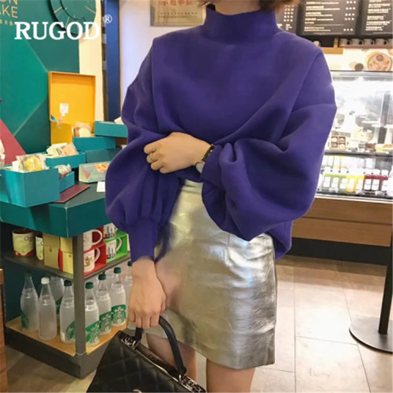 RUGOD винтажные Модные женские пуловеры с высоким воротом размера плюс, вязаная однотонная теплая зимняя одежда, повседневные женские свитера sueter mujer