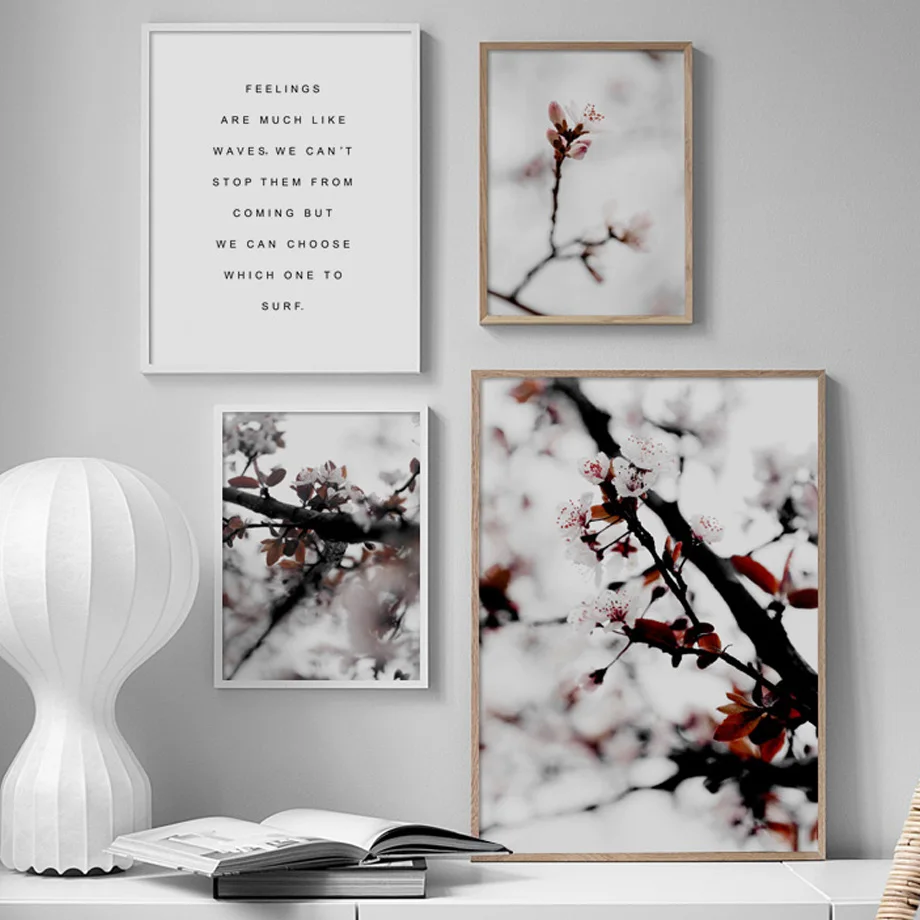 Cherry blossoms Tree Flower Plant Quotes Wall Art Canvas Painting Nordic Posters And Prints Wall Pictures For Living Room Decor