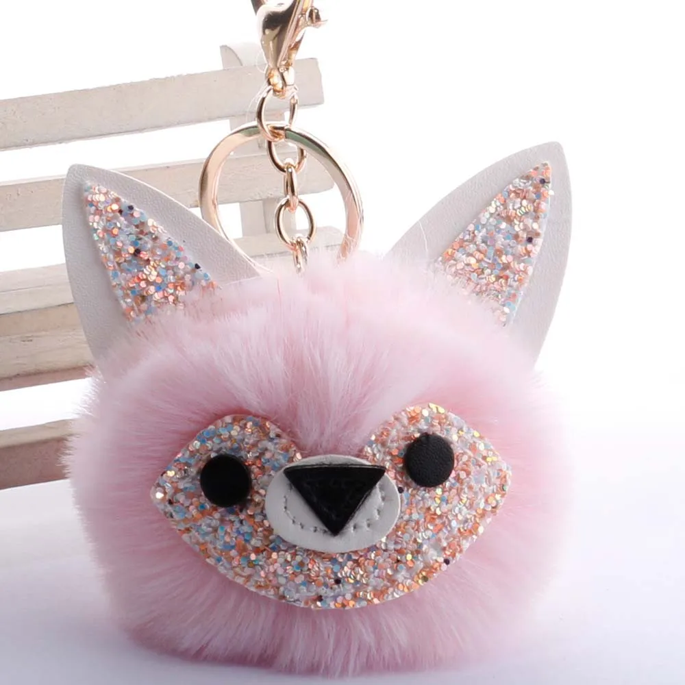 

Fashion Little Fox Fluffy Pompom Keychain Cute Rabbit Fur Balls Bag Key Chain Key Ring Charm Women Bag Pendant