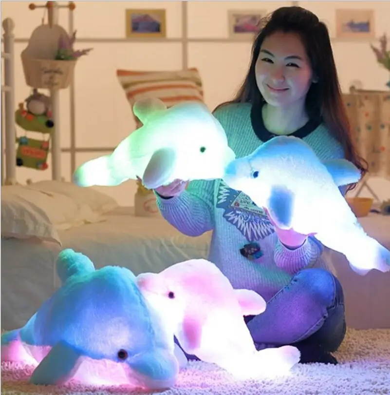 

One piece 45cm Stuffed Animal Creative Dolphin Doll Luminous Gifts Luminous Pillow Plush Toys Colorful Doll Birthday Brinquedo