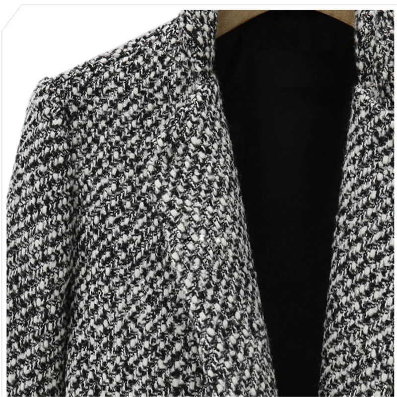 Винтажное осенне-зимнее шерстяное пальто для женщин, хлопковое пальто с узором «гусиная лапка», длинный плащ с карманами на одной пуговице, верхняя одежда