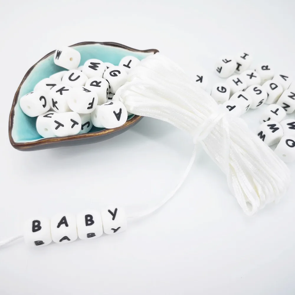 Pacifier Chain Silicone Beads Alphabet Letter Bead DIY 12mm Silicone Cube Teether Beads for DIY Name on Pacifier Clip 100pcs/bag Teething Toys Pacifier Clip Pacifier Chain Pacifier Accessories Teether Clip Teething Beads Baby Silicone Accessories