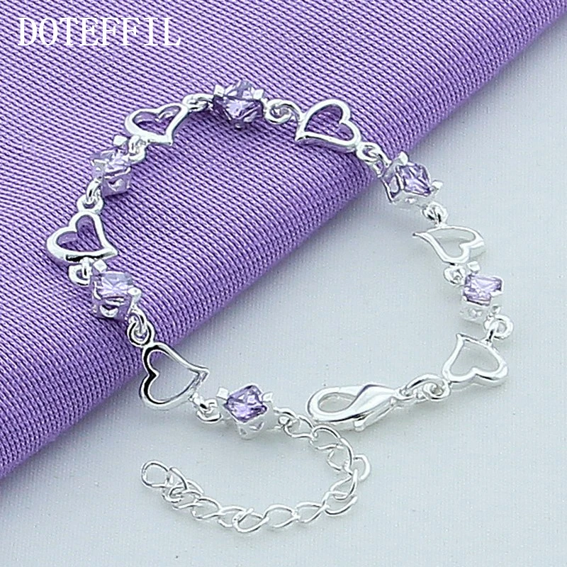 Женский браслет из серебра 925 пробы с фиолетовым цирконием|zircon bracelet|bracelet fashionfashion