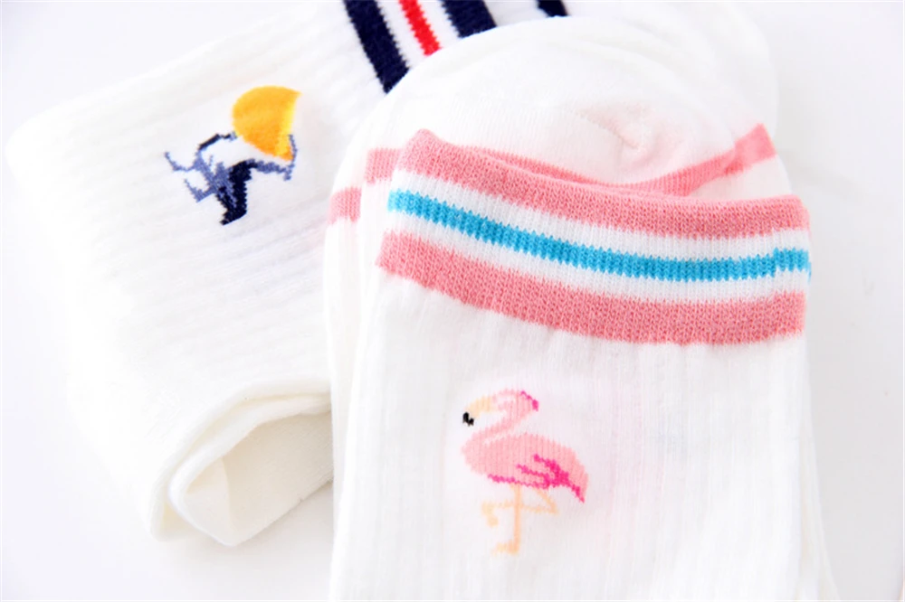 Модные Носки с рисунком фламинго, пингвина, вороны, попугая, женские белые носки с милыми животными, птицами, забавные носки Harajuku Art sox