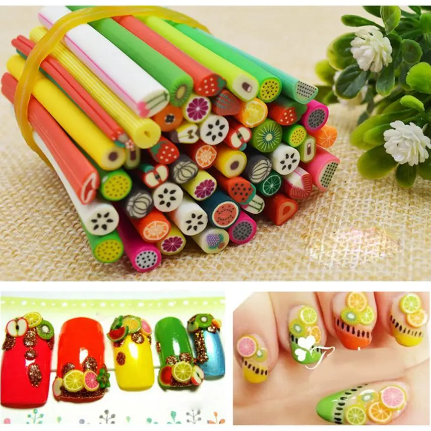 50pcs 3D Nail Art Fimo Canes Stick Rods Polymer Clay Stickers