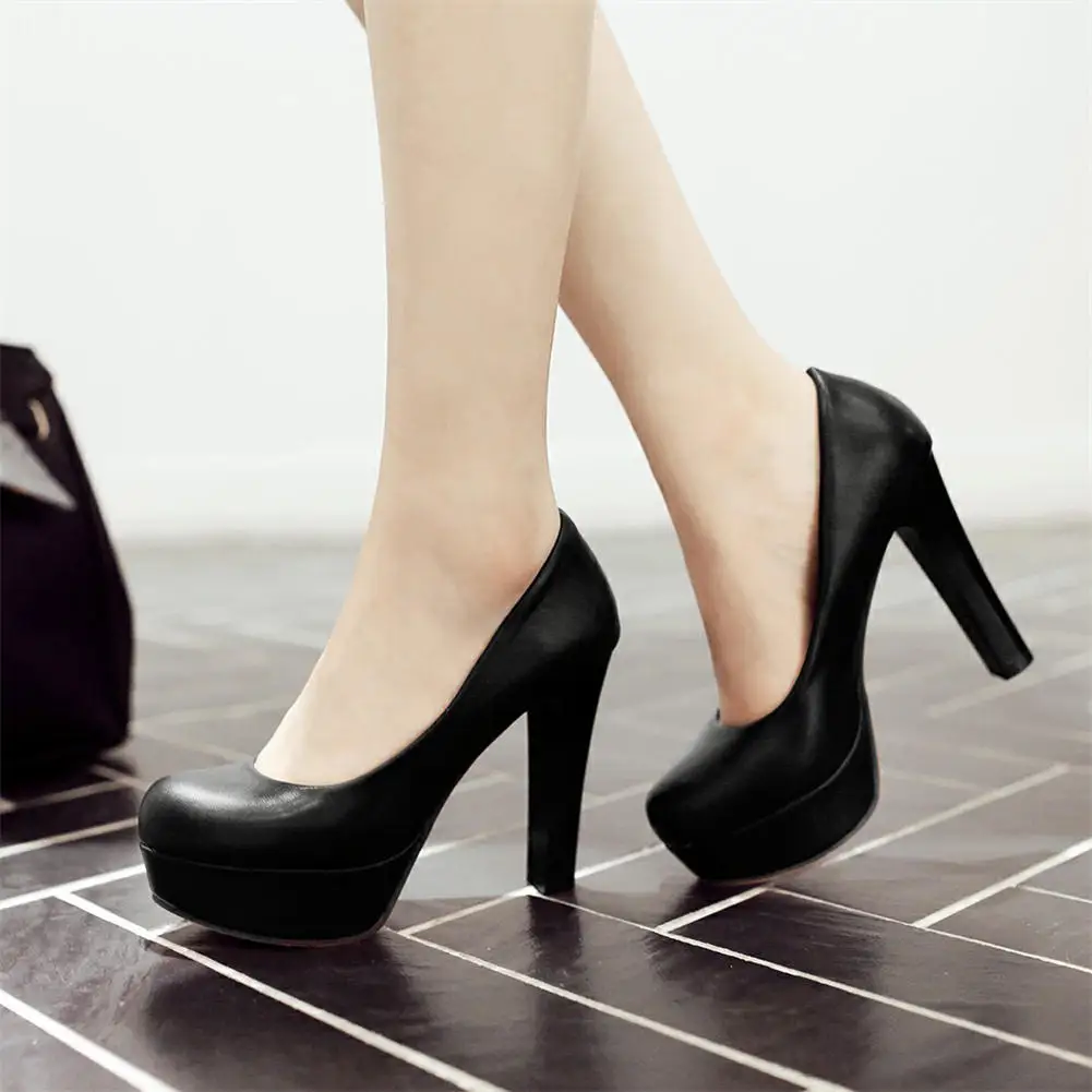 

Dilalula New Fashion Square High Heels Round Toe Solid Platform Shoes Woman Casual Office Spring Pumps Big Size 32-43