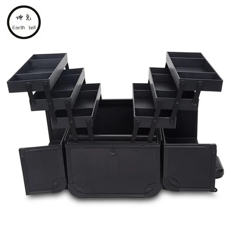 

Women Aluminum ABS Makeup Organizer Large Capacity Multilayer Clapboard Cosmetic Bag Case Beauty Salon Tattoos Nail Art Tool Bin