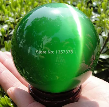 

huij 0050 Hot Sell Asian Quartz Green Cat Eye Crystal Healing Ball Sphere 50MM + Stand