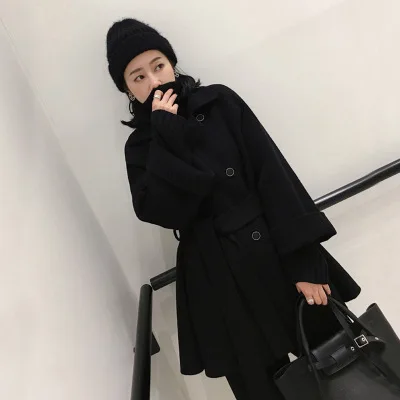 Женское шерстяное пальто весна осень 2019 женское двубортное длинное в