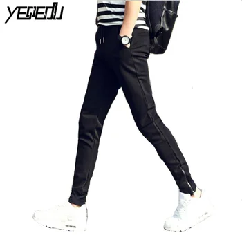 

#2819 Spring Casual pencil pants Elastic waist Bottom with zipper Slim Fashion Plus size M-3XL Joggers men Compression tights