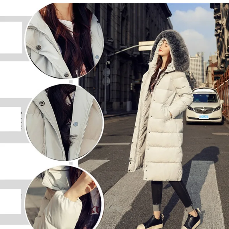 Большой размер S-2XL теплая хлопковая куртка женская Лисий меховой воротник верхняя одежда средней длины зимняя женская пуховая куртка пальто прилив ODFVEBX