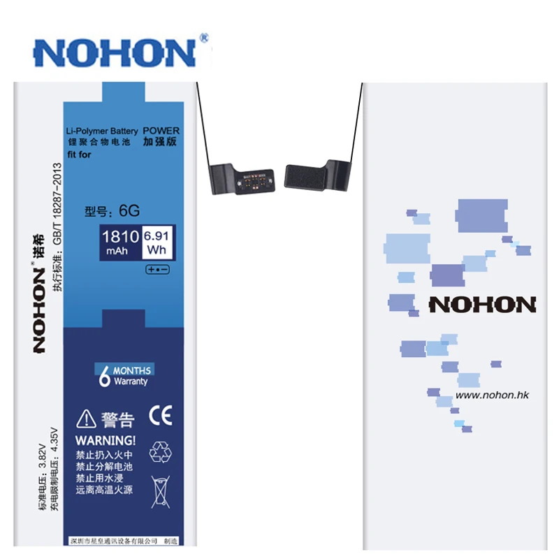 Оригинальный NOHON телефон батарея для iPhone 6 1810 mAh высокой емкости Замена батареи 6G