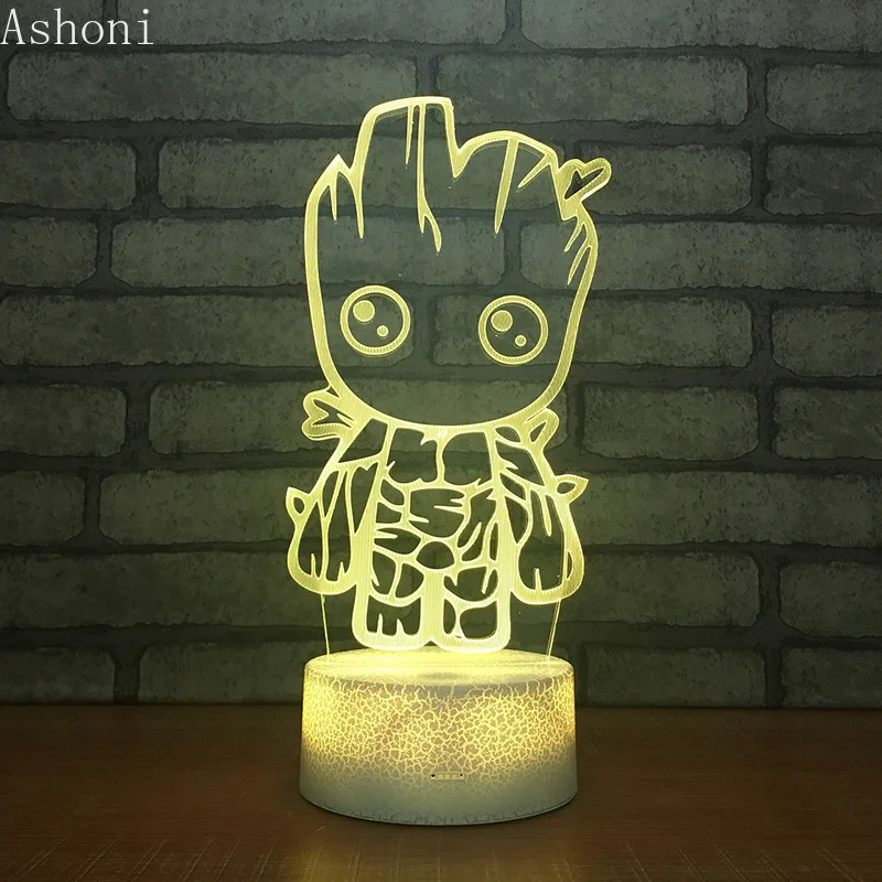 Милый Groot 3D настольная лампа Новинка светодиодный ночник домашний декор 7 цветов