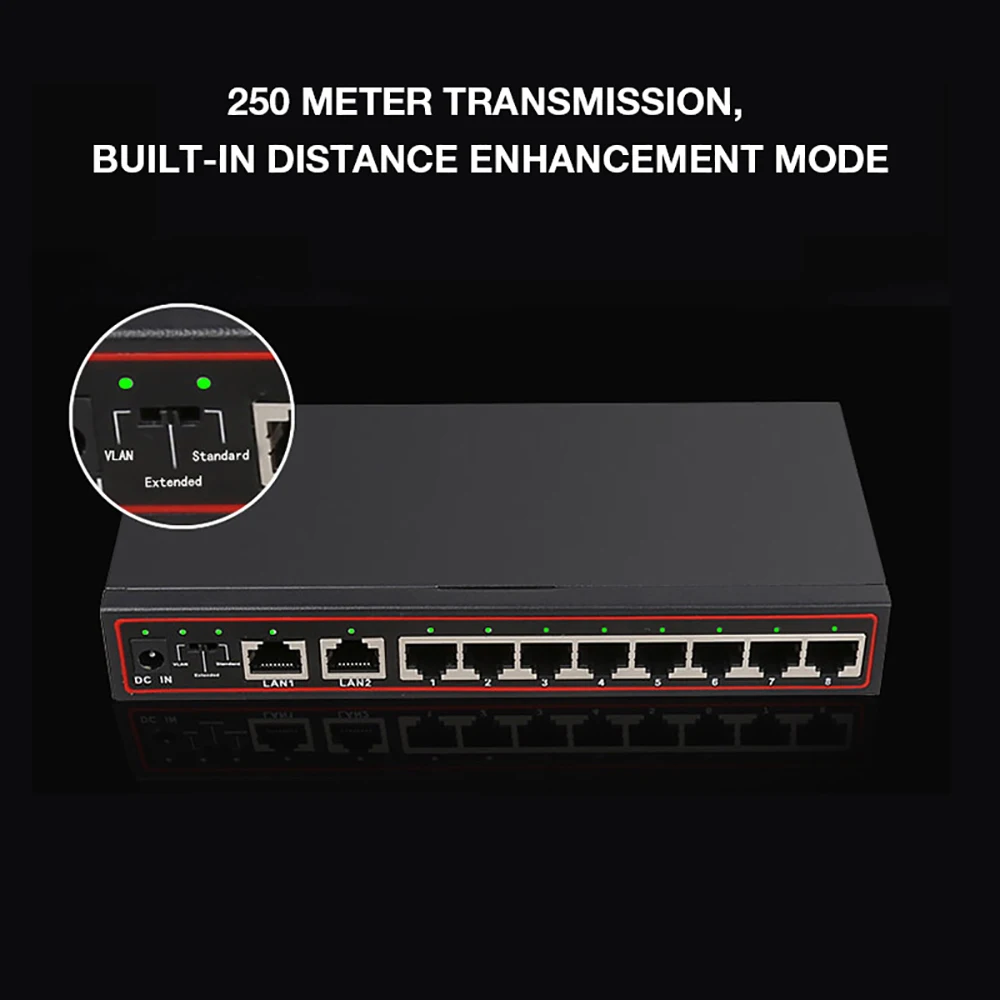 250 м 10 Порты S POE, сетевые переключатель POE Мощность над Ethernet-коммутатор PoE, сетевые для IP Камера 10/100 Мбит сетевой Vlan умный переключатель