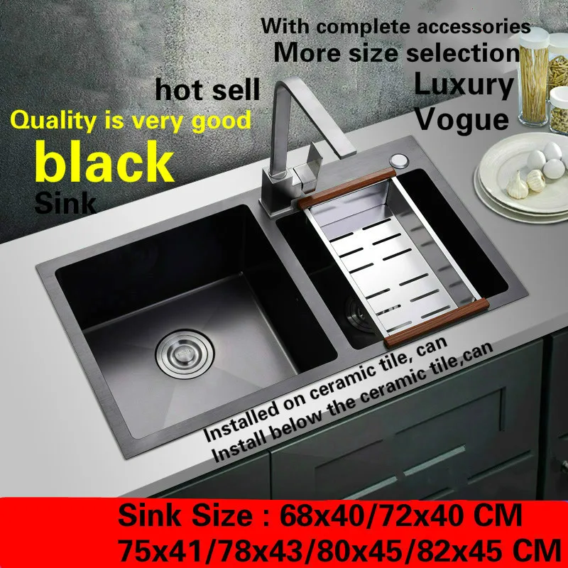 Free Shipping Food Grade Stainless Steel Standard Kitchen Manual Sink Double Groove Black Color 68x40 72x40 78x43 80x45 x45 Cm Double Sink Double Sink Kitchendouble Kitchen Sink Aliexpress
