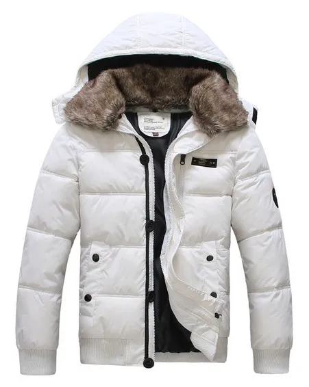 Men Winter Jacket Warm Mens White Wadded Down Jacket Coat With A Hood Fur Collar Cotton Padded