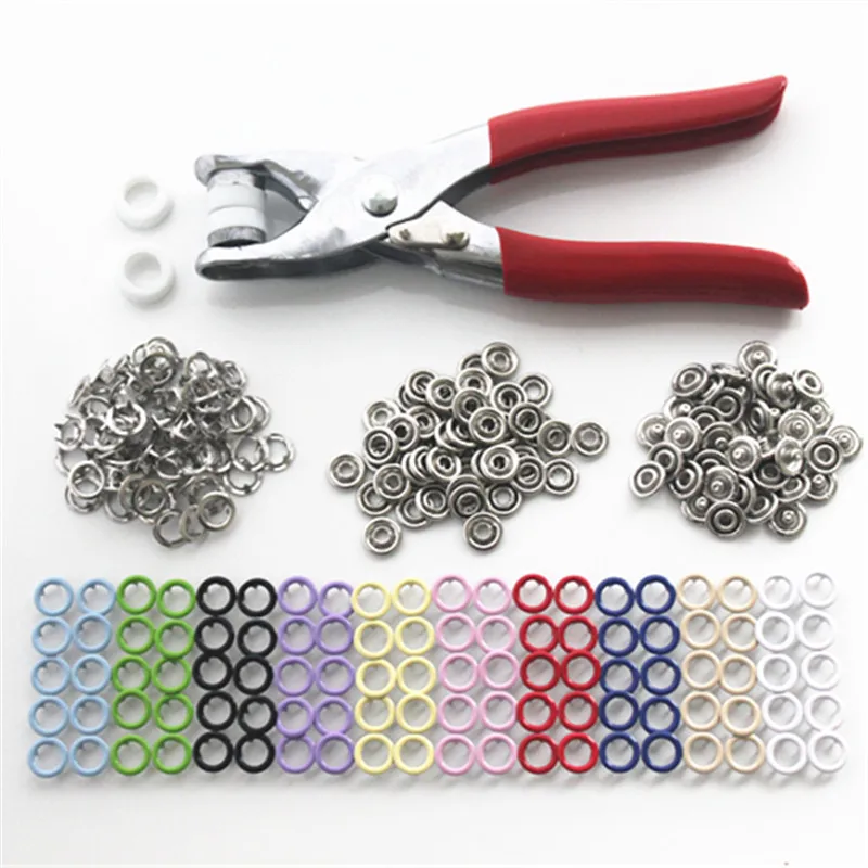 Comprar 100 sets 10 mezclar colores 9,5mm Metal Prong Snap botones Fasteners prensa Studs Poppers Baby Romper hebilla + 1 unid herramienta alicate