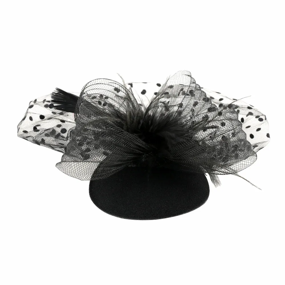 Модная новинка, стильная Элегантная Дамская Коктейльная шляпа с черными перьями, вечерние заколки для волос, сетчатая вуаль, повязка для волос, аксессуары для волос