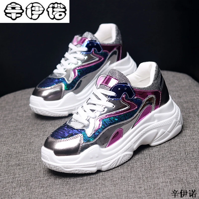 

New Designer Trend Women Transparent Sneakers Harajuku Ladies Platform Jelly Shoes Laser Casual Shoes Shining Running Footwear