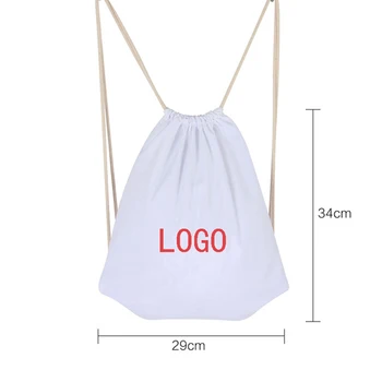 

29cm*34cm 10oz Canvas Custom Logo Print Drawstring Shopping Student Book String Backpack Men Women White Children Storage Bags