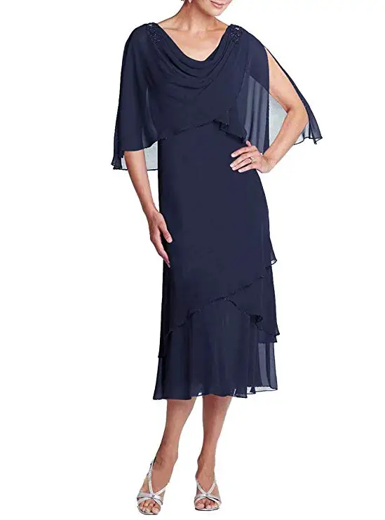 

Knee Length Chiffon Mother of The Bride Dresses Evening Party Formal Dresses Dinner Grown Bride Mother Dress