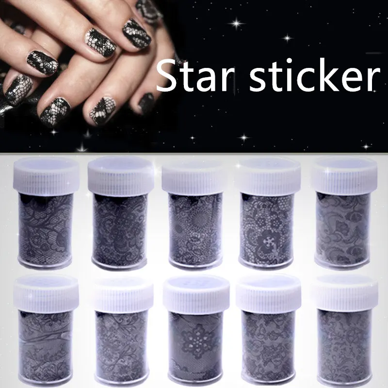 

Y-XLWN Explosive models hot nail black lace star stickers nail stickers star paper Nail Sticker