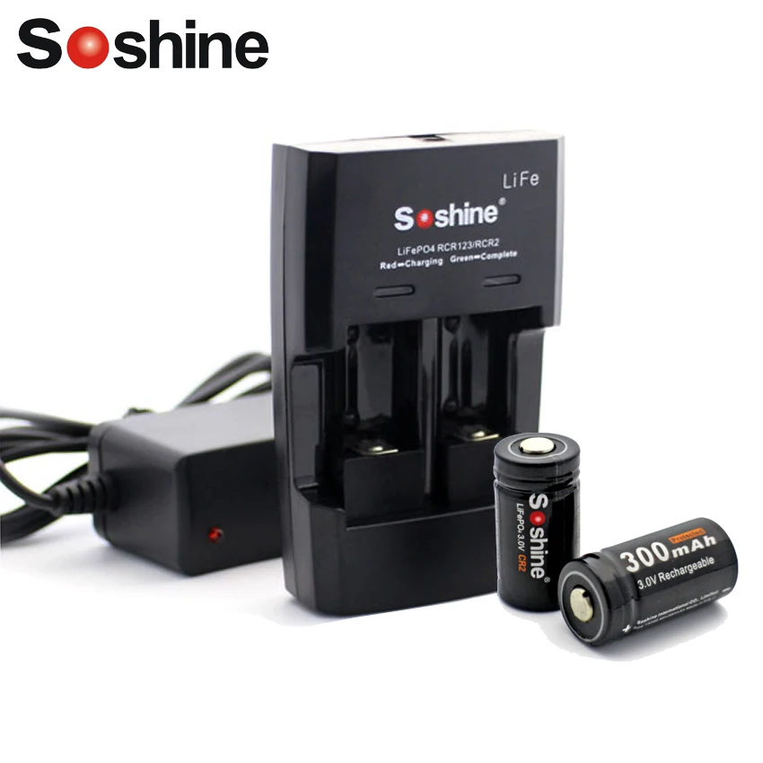 Soshine lifepo4 RCR123 CR2 16340 Батарея быстрого Зарядное устройство с 2 шт. 300 мАч 3.0 В