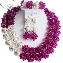 Модный комплект ювелирных изделий в нигерийском стиле, Свадебный Африканский бисер, комплект ювелирных изделий, кристалл, фиолетовый серебряный шар ABD709
