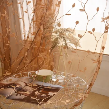 

General Pleat Finished Embroidered Curtain Willow leaves Window Tulle Sheer Tulle Cortina For living room/bedroom/Kitchen Decor