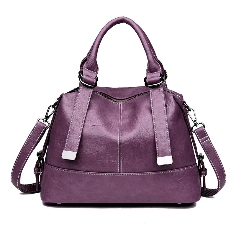 Новая Большая повседневная женская сумка через плечо, женская сумка через плечо, роскошная брендовая дизайнерская Высококачественная кожаная Ретро сумка, 5 цветов - Цвет: Purple