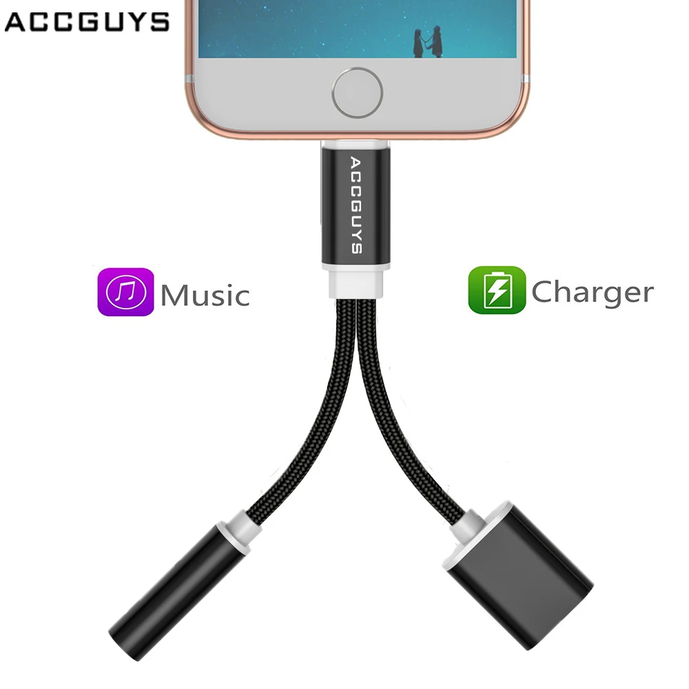 2 in 1 Adapter For IOS Phone to 3.5mm Earphone Headphone Jack Charger