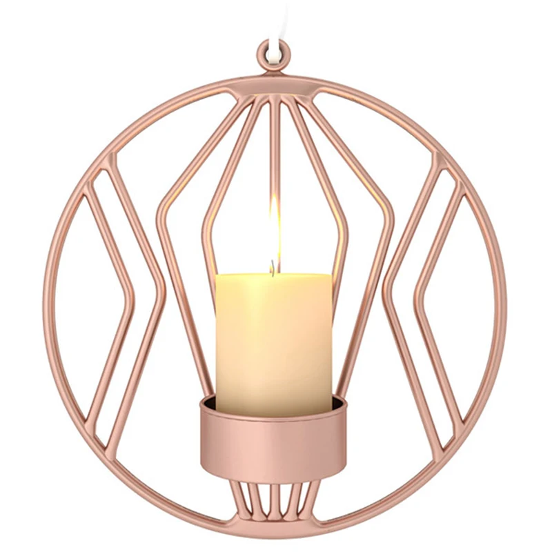 3D геометрический Круглый Железный Подсвечник в скандинавском стиле бра свадебный подсвечник домашний Настенный декор - Цвет: rose gold