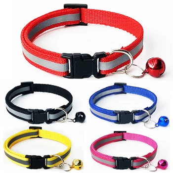 

6 Colors 1.0cm Dog Cat Pet Collar Reflective Style Nylon Small Dog Puppy Cat Necklace Collar with Bells