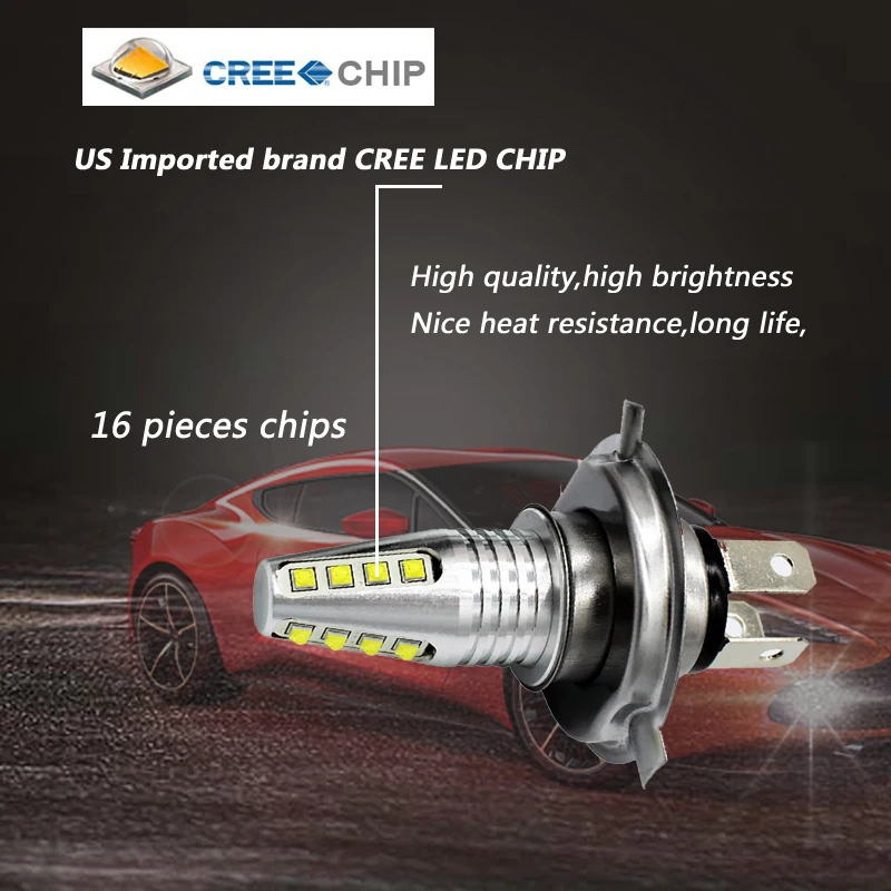 KEPUSI 2x H4 80W cree chip High Power Car LED Light Source Fog lamp Auto DRL Day running light Driving lamp Truck 12V 24V white